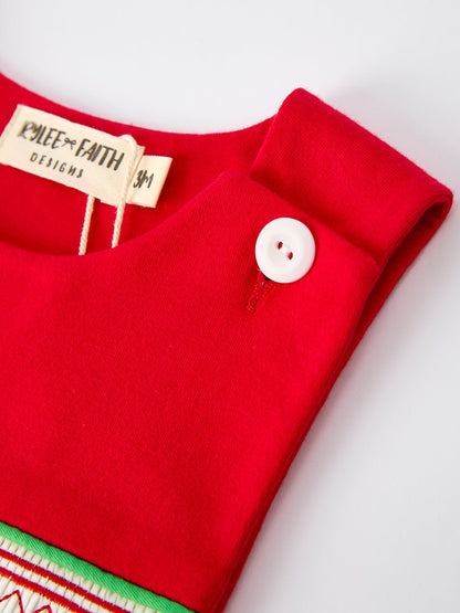 Christmas Red & Green Smock Embroidery Baby Boys Romper
