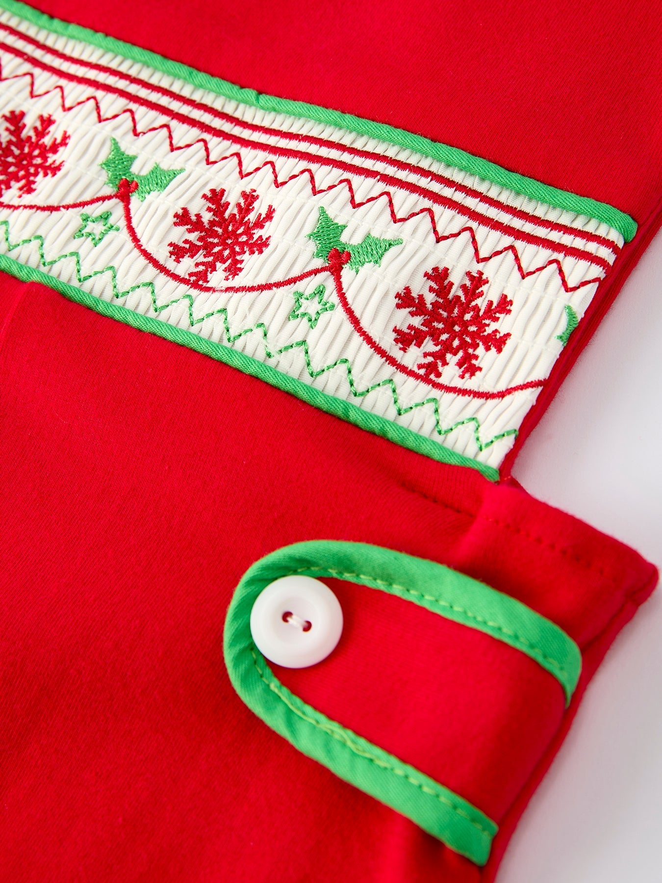 Christmas Red & Green Smock Embroidery Baby Boys Romper