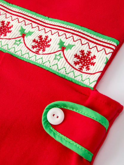 Christmas Red & Green Smock Embroidery Baby Boys Romper