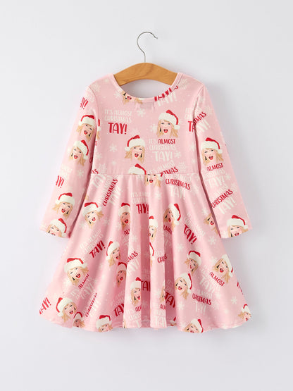 Christmas Ts Twirly  Print Girls Milk Silk Dress
