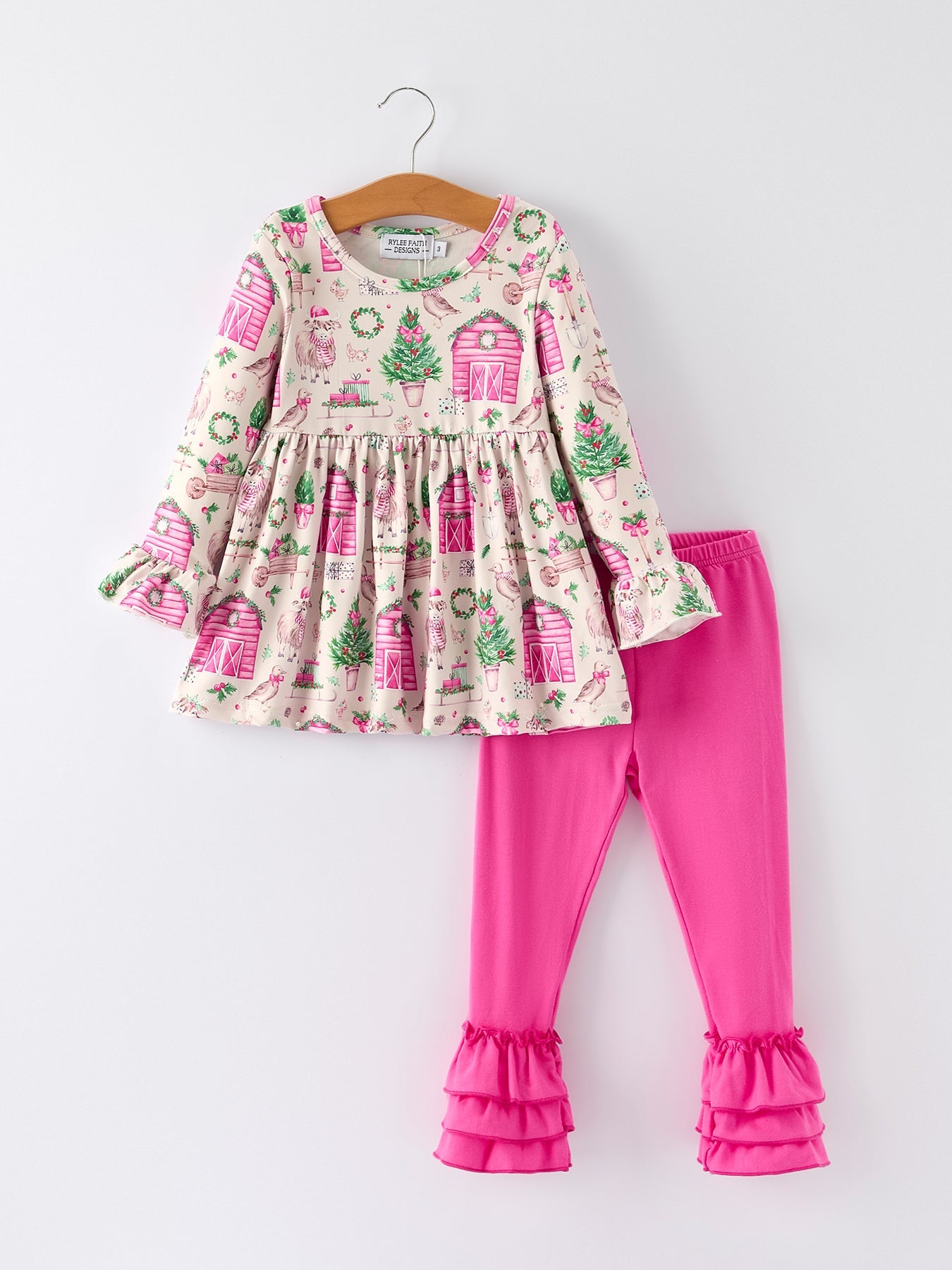 Pink Farmhouse Theme Girl Set: Christmas Spirit Outfit