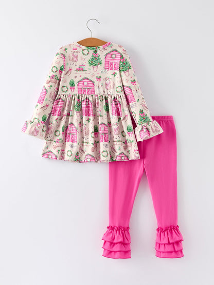 Pink Farmhouse Theme Girl Set: Christmas Spirit Outfit