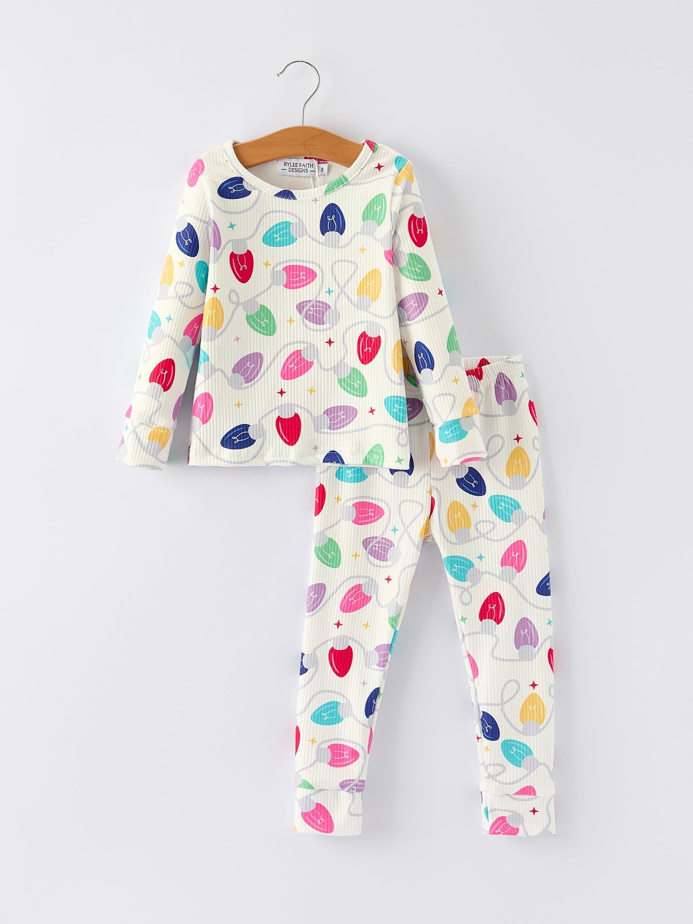 Christmas Girls  Colorful Light Bulb Baby Pajama Set: Fun and Cozy