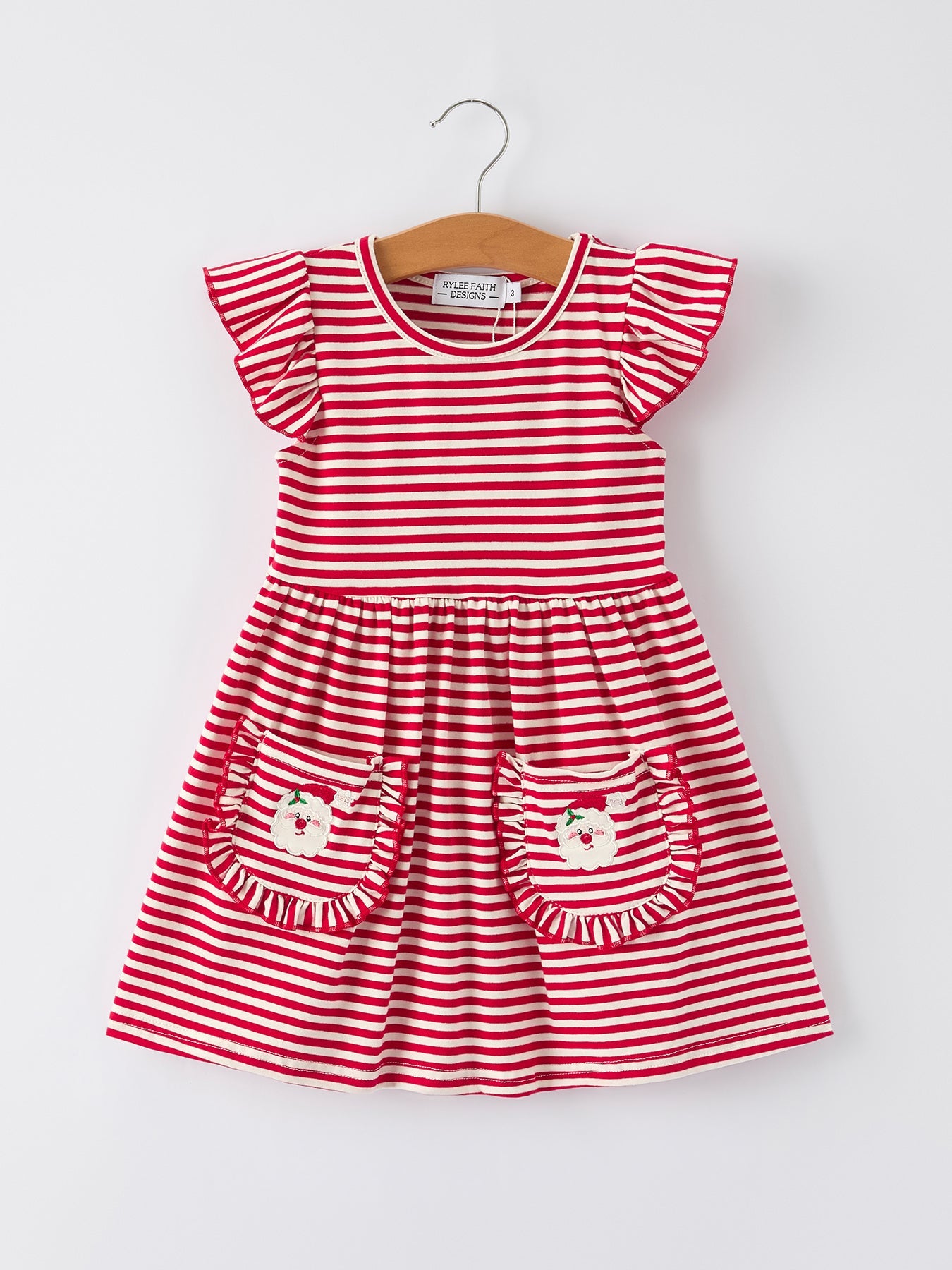 Christmas Red Stripe Dress with Santa  Applique Pockets: Festive Fun