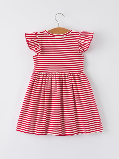 Christmas Red Stripe Dress with Santa  Applique Pockets: Festive Fun