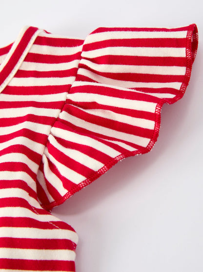 Christmas Red Stripe Dress with Santa  Applique Pockets: Festive Fun