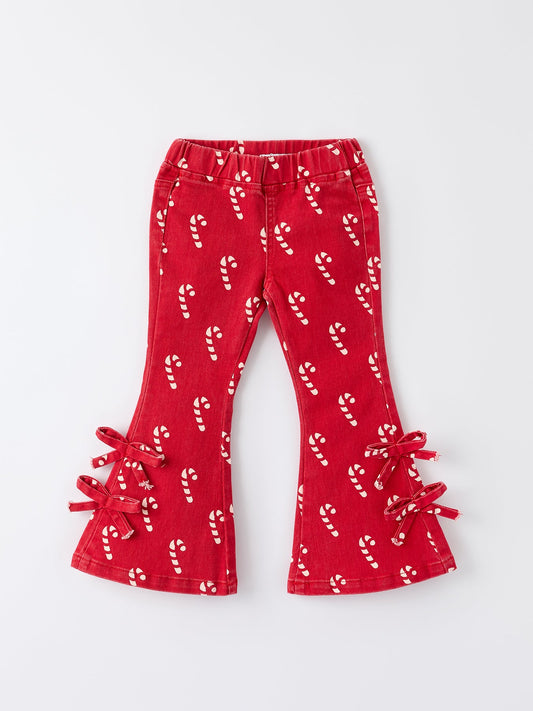 Girls Red Christmas Themed Denim Jeans