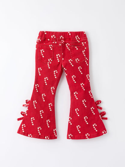 Girls Red Christmas Themed Denim Jeans