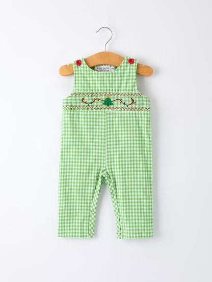 Christmas Tree Smocked Baby Romper with Green Plaid