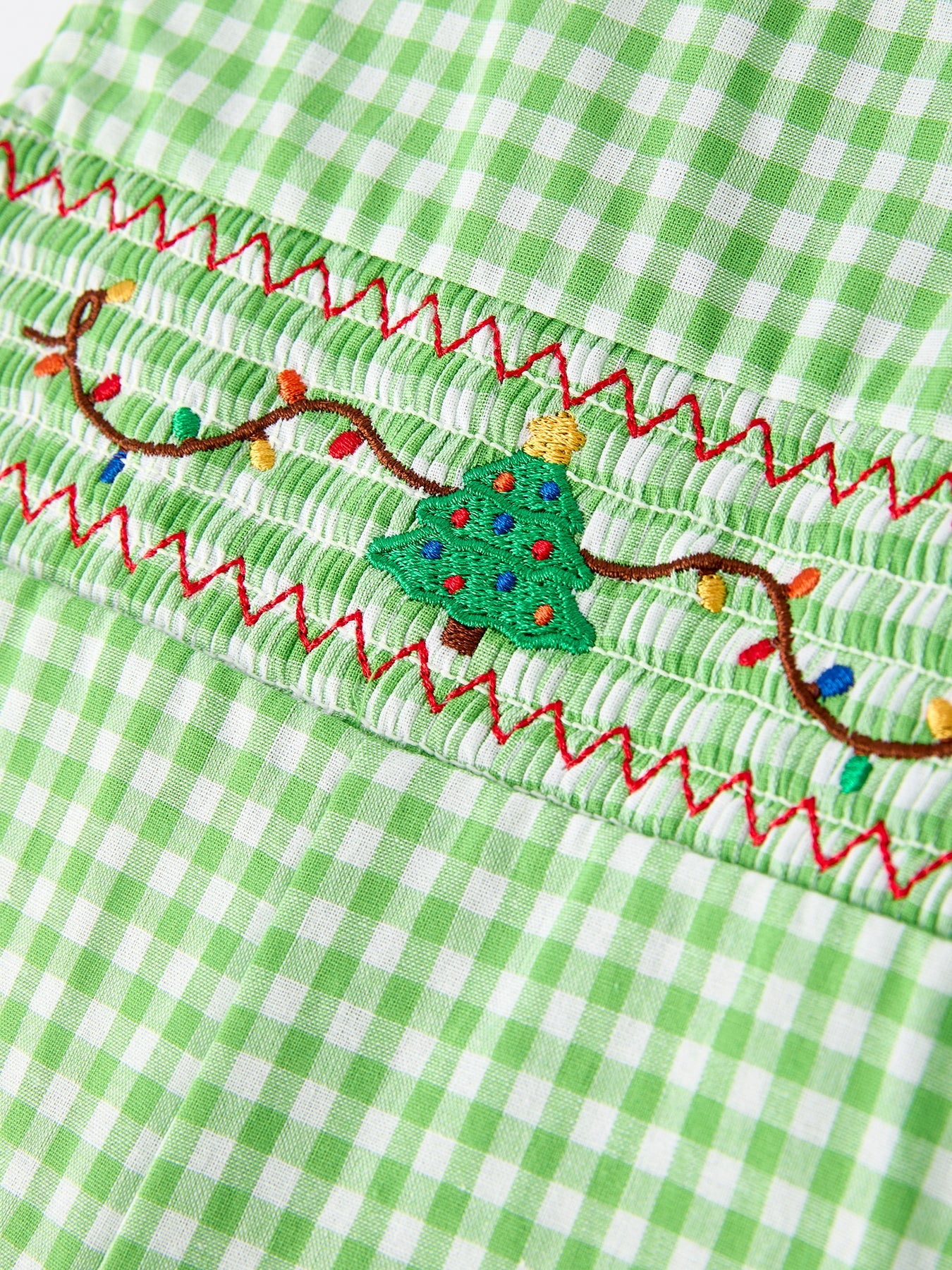 Christmas Tree Smocked Baby Romper with Green Plaid