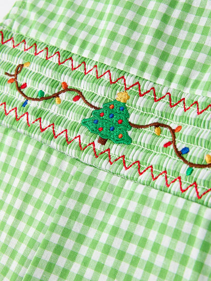 Christmas Tree Smocked Baby Romper with Green Plaid