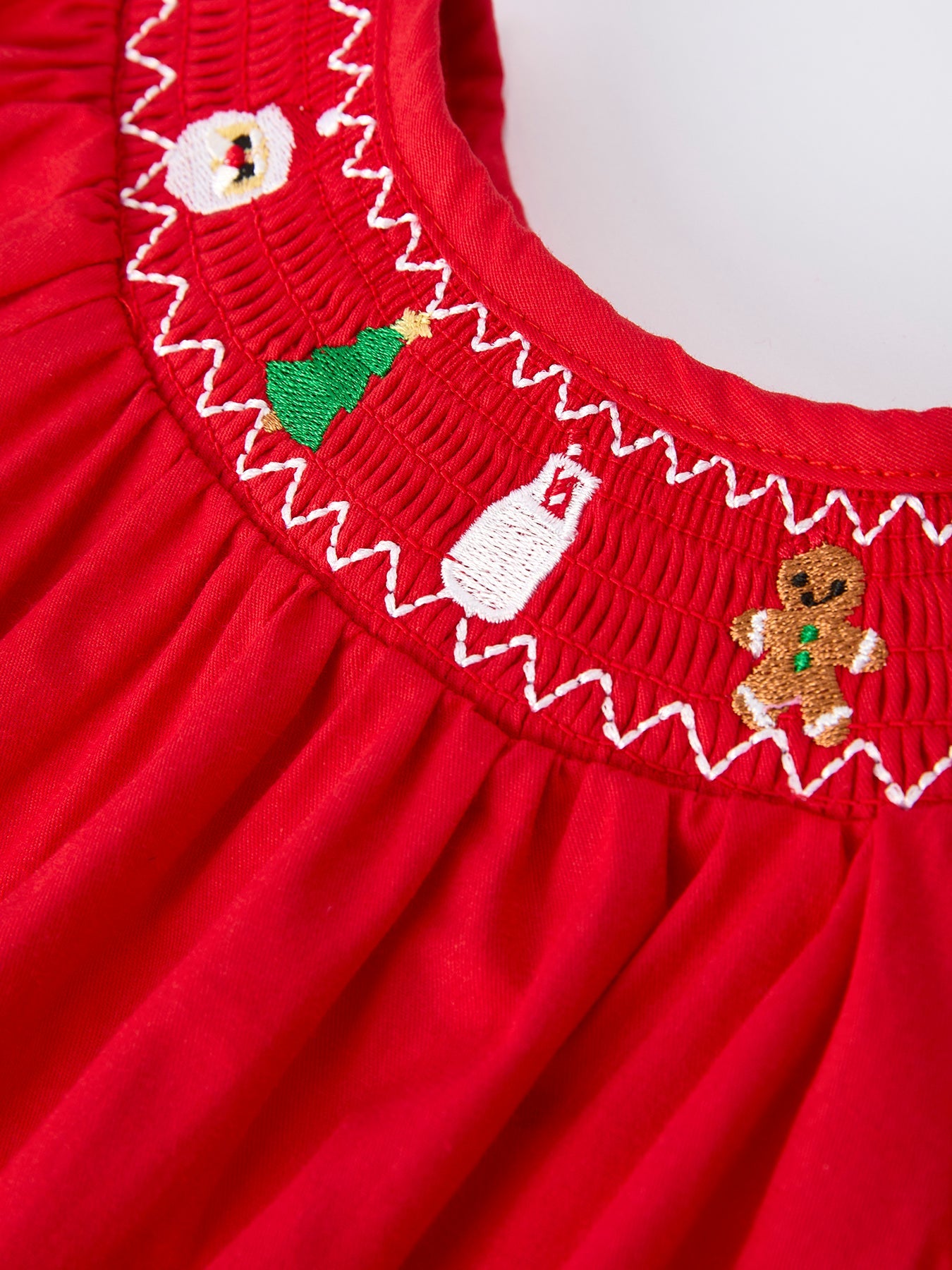 Christmas Gingerbread Embroidery Red Baby Girls Romper with Bow