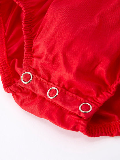 Christmas Gingerbread Embroidery Red Baby Girls Romper with Bow