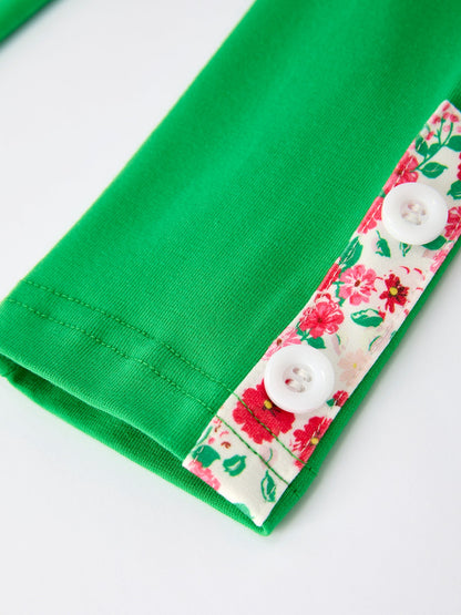 Christmas Santa Applique Girls Floral Long Sleeve Set