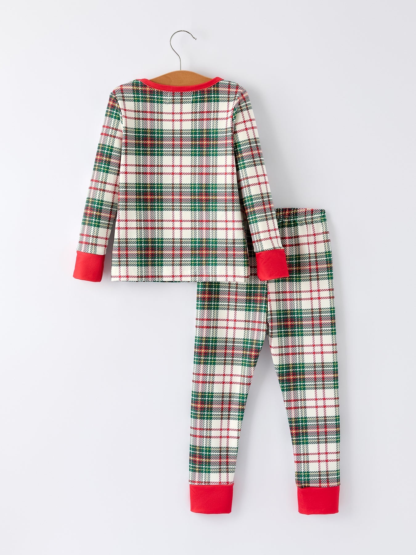 Mommy & Me Christmas Plaid Girls Pajamas Set with Long Sleeves and Red Cuffs
