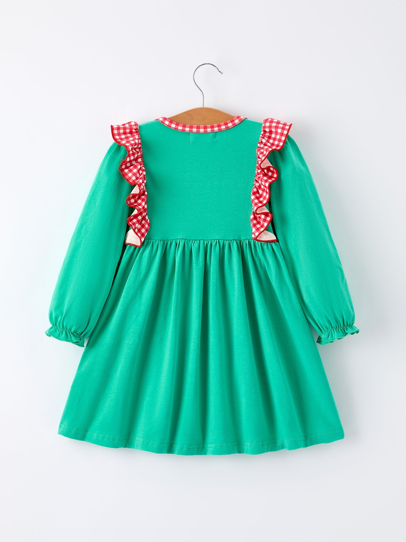 Christmas Cute Santa Applique Red Plaid Bow Girls Dress