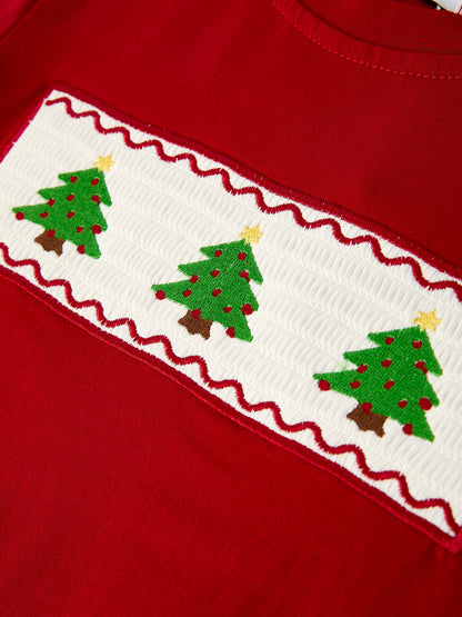 Christmas Smocking Embroidered Christmas Tree Plaid Boys Set