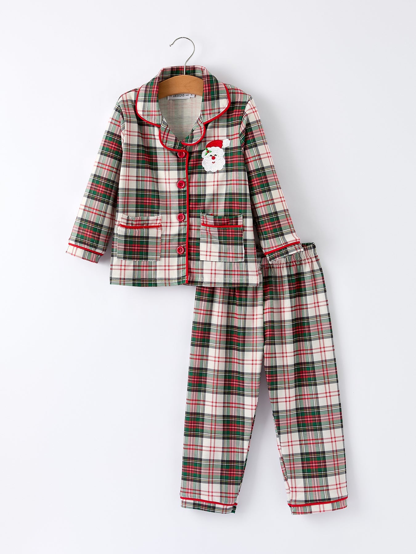Toddler Girls Christmas long sleeves Plaid Set with Santa Applique