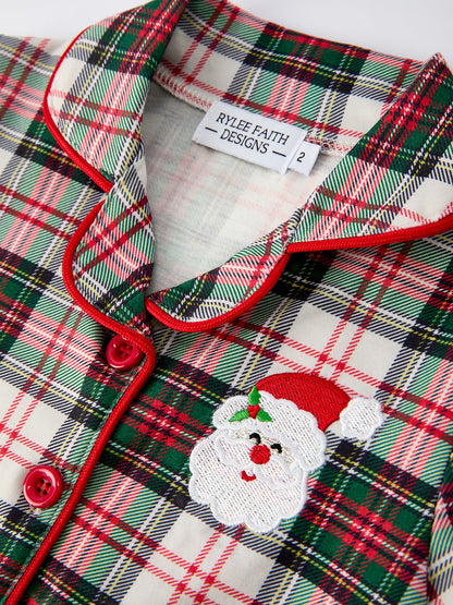 Toddler Girls Christmas long sleeves Plaid Set with Santa Applique