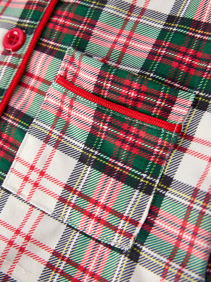 Toddler Girls Christmas long sleeves Plaid Set with Santa Applique