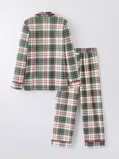 Mommy & Me Christmas Plaid Girls Pajamas Set with Long Sleeves and Red Cuffs