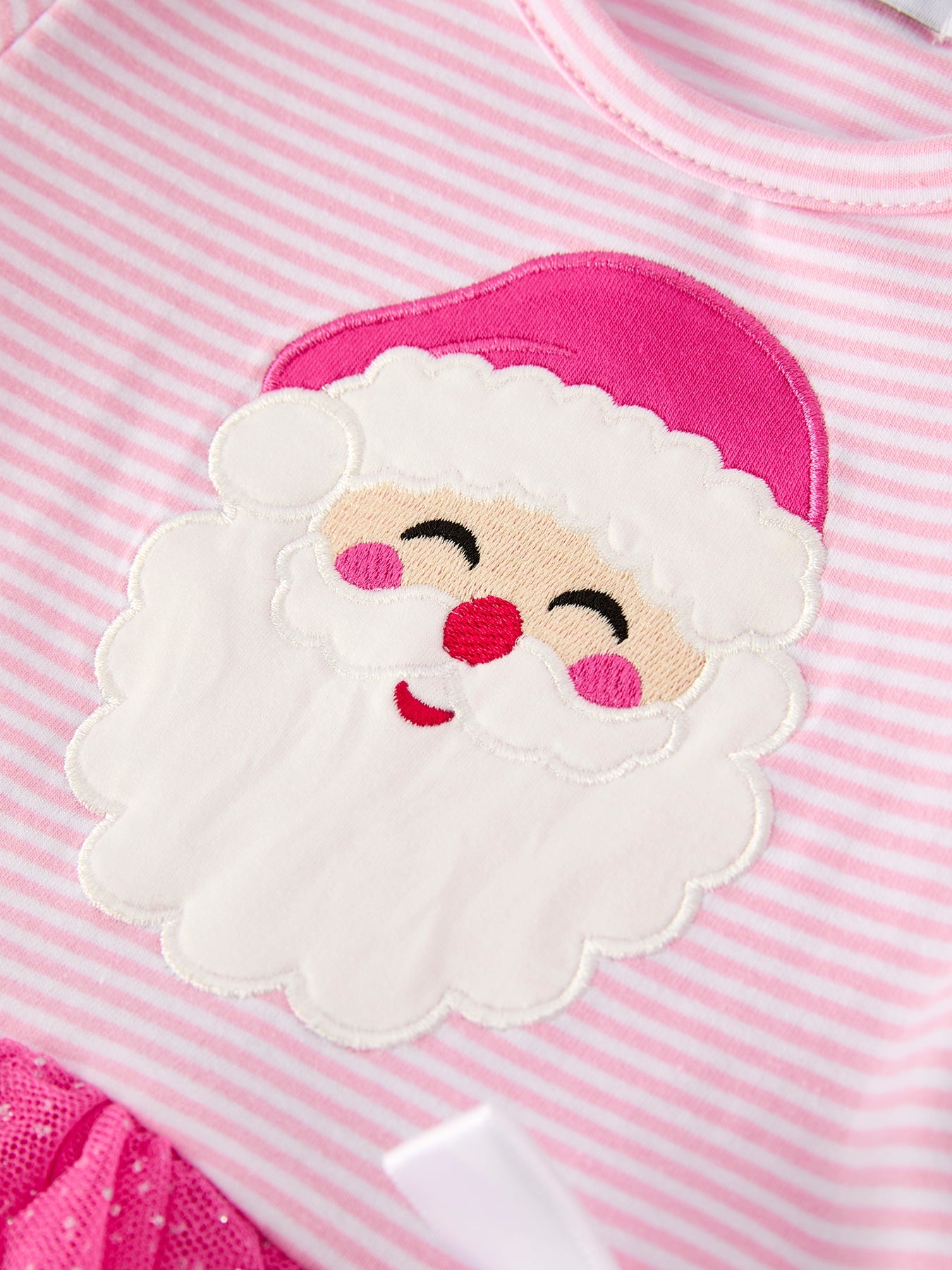 Pink Christmas Santa Applique Striped Girls Dress