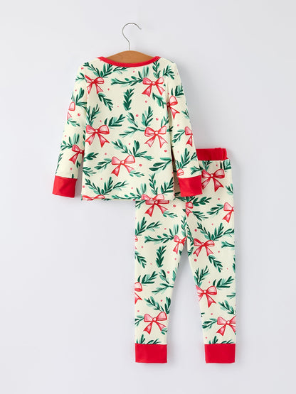 Mommy & Me Christmas Bow and Holly Print Pajama Set