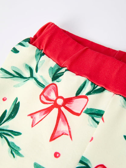 Mommy & Me Christmas Bow and Holly Print Pajama Set