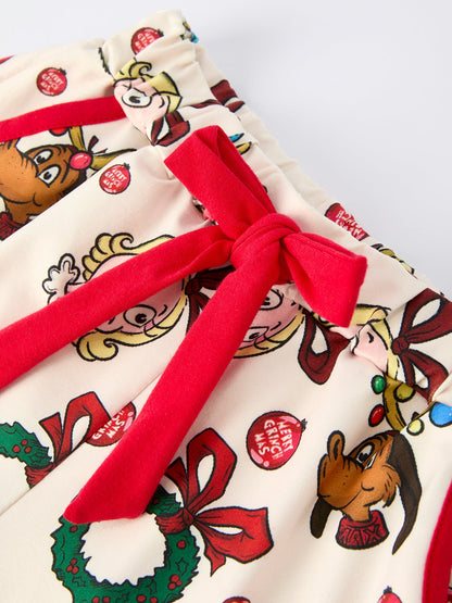 Christmas Wreath Character Print Girls Pajama Set