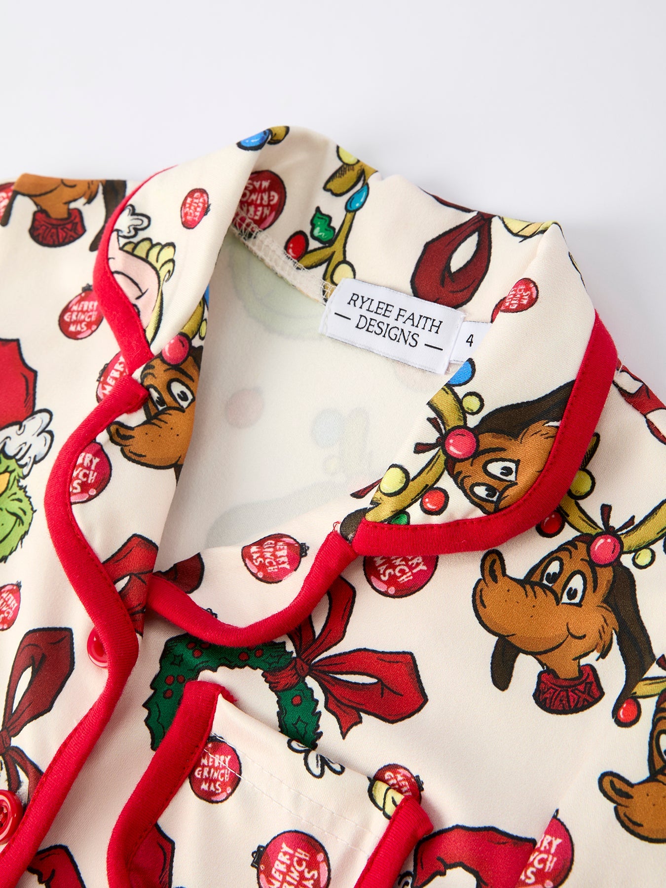 Christmas Wreath Character Print Girls Pajama Set