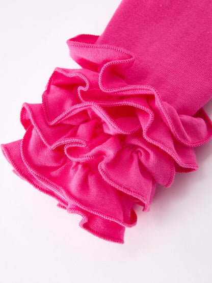 Purple TS Print Ruffle Sleeve Top and Leggings Girls Set