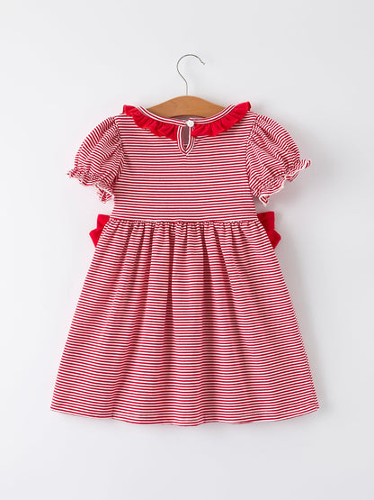 Holiday Girls Dress with Embroidered Christmas Lights and Red Bow Details