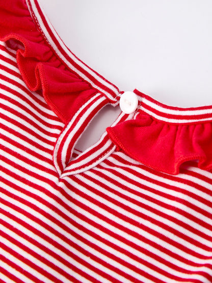 Holiday Girls Dress with Embroidered Christmas Lights and Red Bow Details