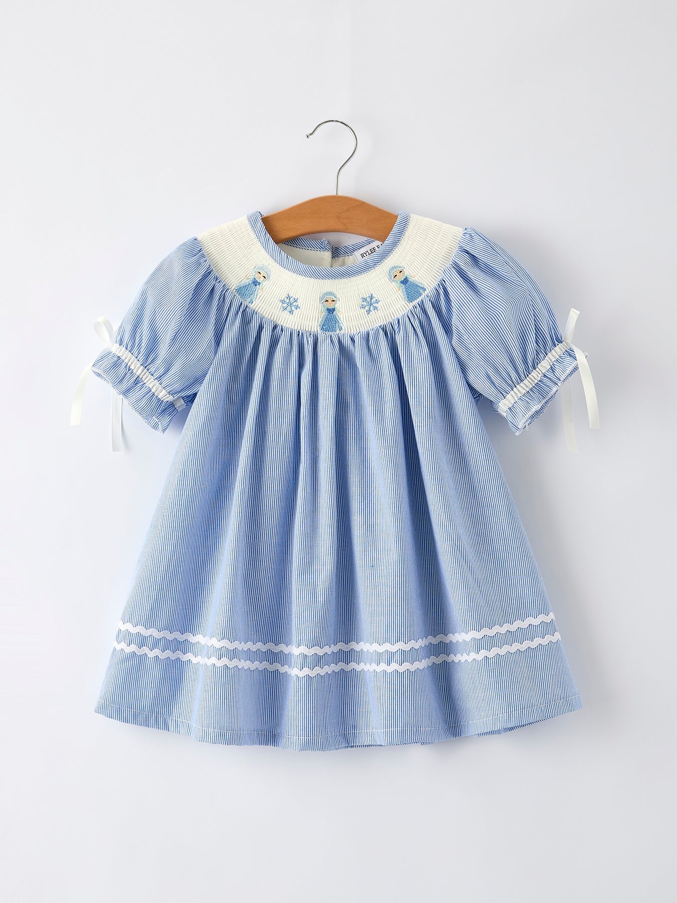 Girls Dress – Blue Striped Smocked Outfit with Short Sleeves