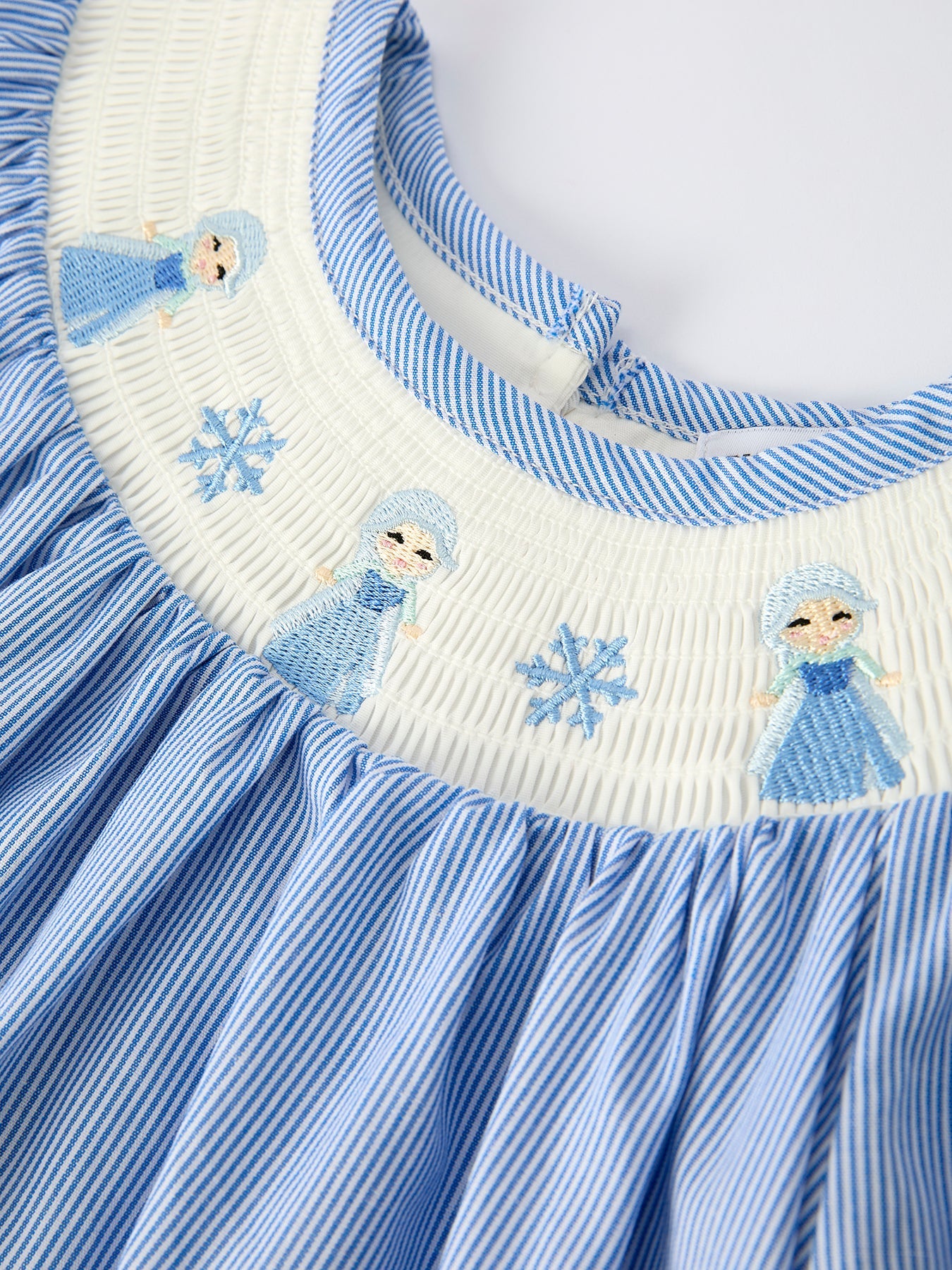 Girls Dress – Blue Striped Smocked Outfit with Short Sleeves
