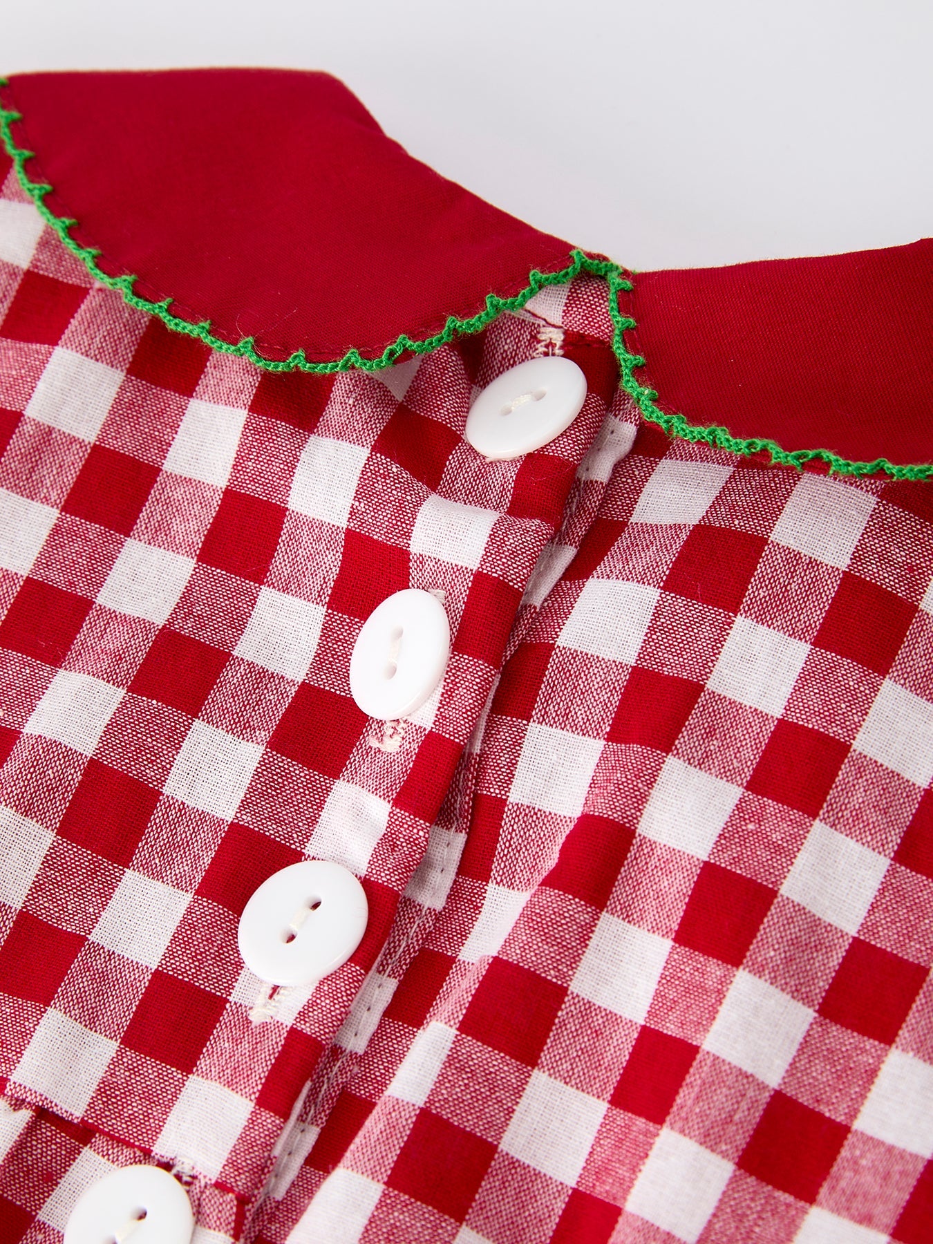 Baby Girls Christmas Outfit – Red Plaid Romper with Tree Bow Accents