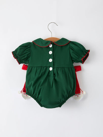 Baby Girls Holiday Outfit – Santa Bow Green Christmas Romper