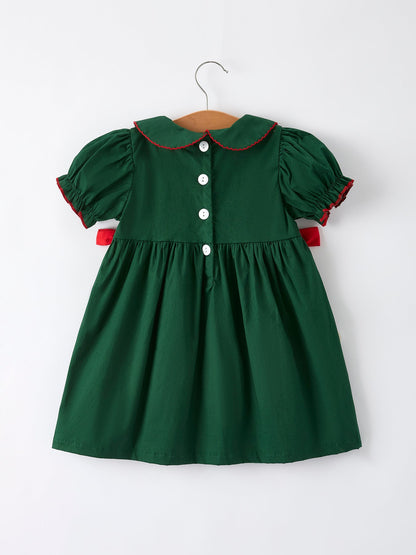 Girls Holiday Outfit – Santa Bow Green Christmas Dress