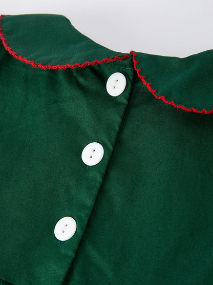 Girls Holiday Outfit – Santa Bow Green Christmas Dress