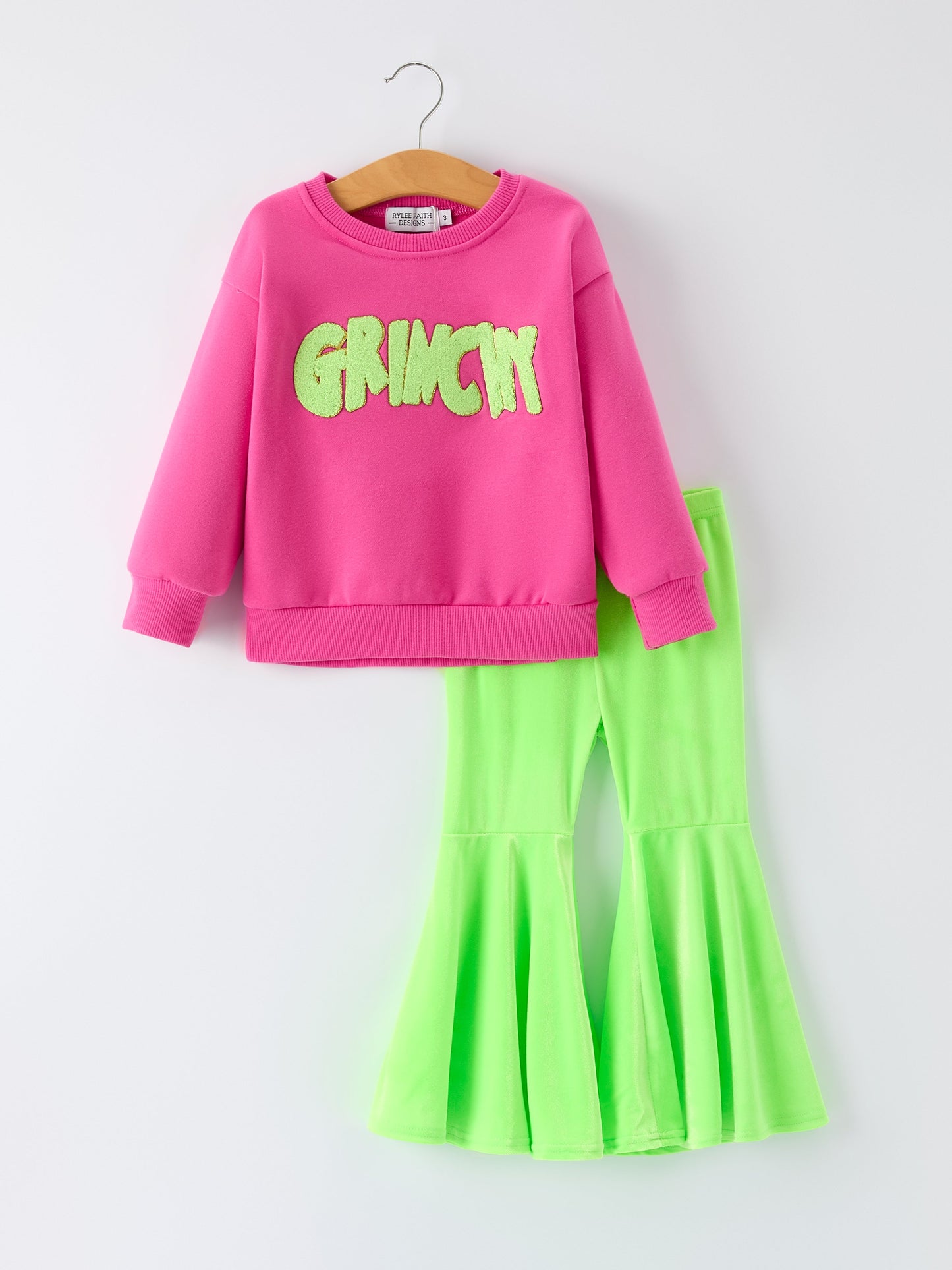 Christmas Party Outfit for Girls – Pink Letter Long Sleeve Top with Pants
