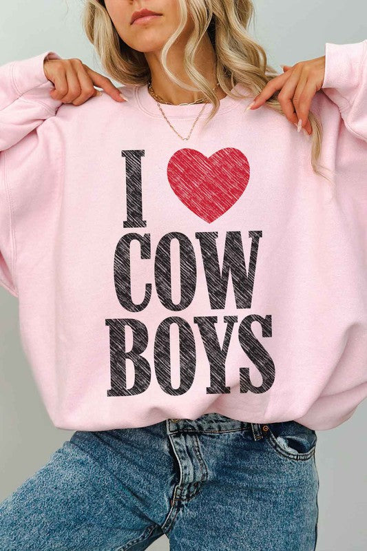 I Love Cowboys Western Graphic Oversized Sweatshirt