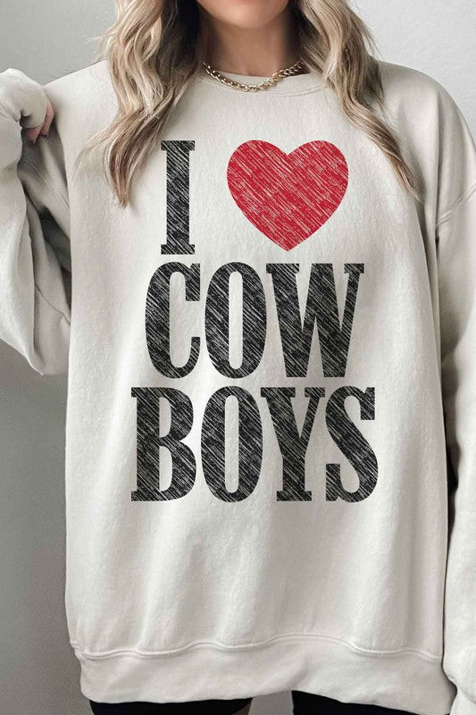 I Love Cowboys Western Graphic Oversized Sweatshirt