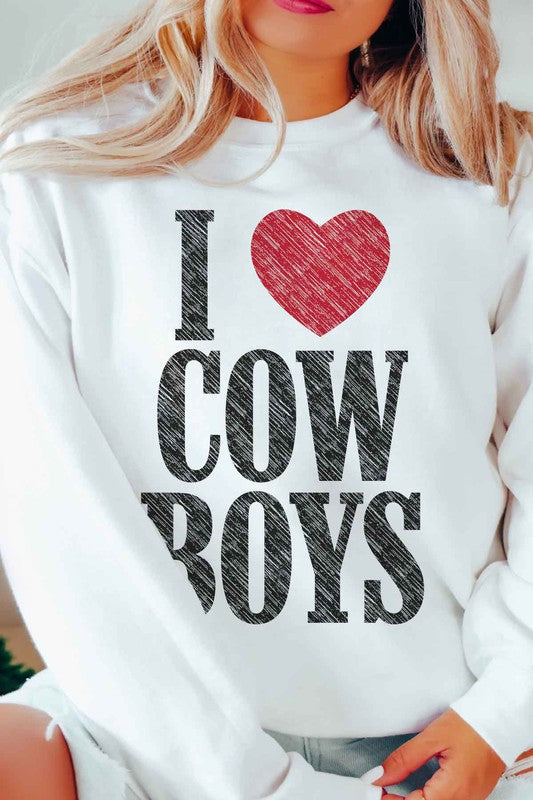 I Love Cowboys Western Graphic Oversized Sweatshirt