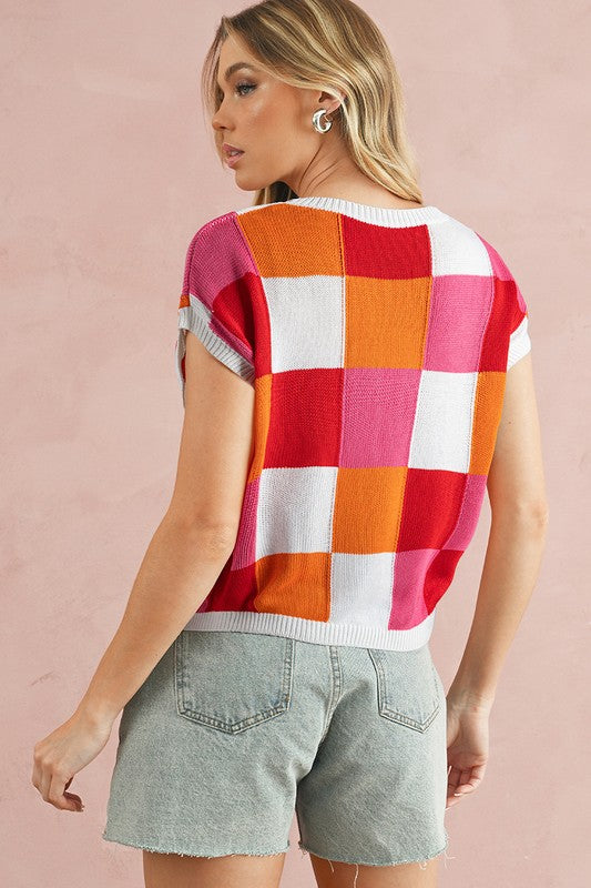 Color Block Cap Sleeve Sweater SHEWIN INC.