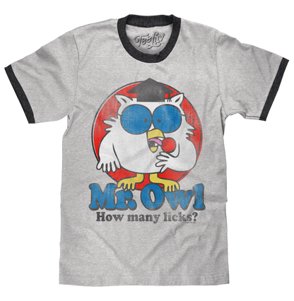 Mr. Owl How Many Licks? Ringer T-Shirt - Gray and Black