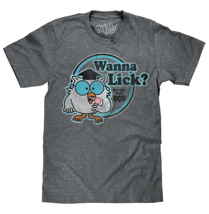 Tootsie Roll Pop Mr. Owl Wanna Lick? T-Shirt - Gray
