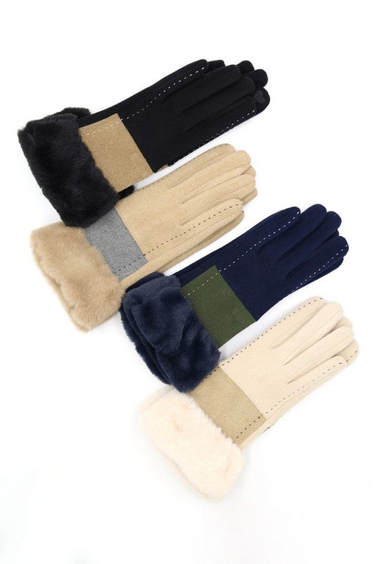 Faux Suede Fur Cuff Winter Gloves LA Jewelry Plaza