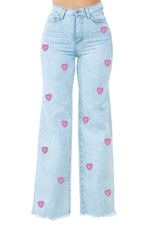 GJG Denim Brooklyn Wide Leg Jean with heart
