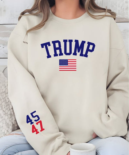 PLUS Trump USA Flag 45 47 Cozy Graphic Sweatshirt