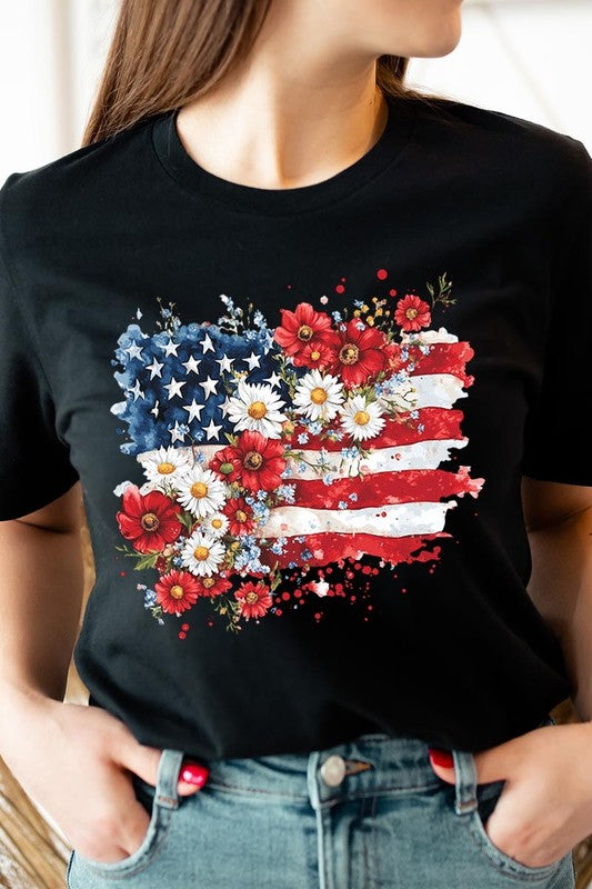 Floral American Flag Graphic Tee